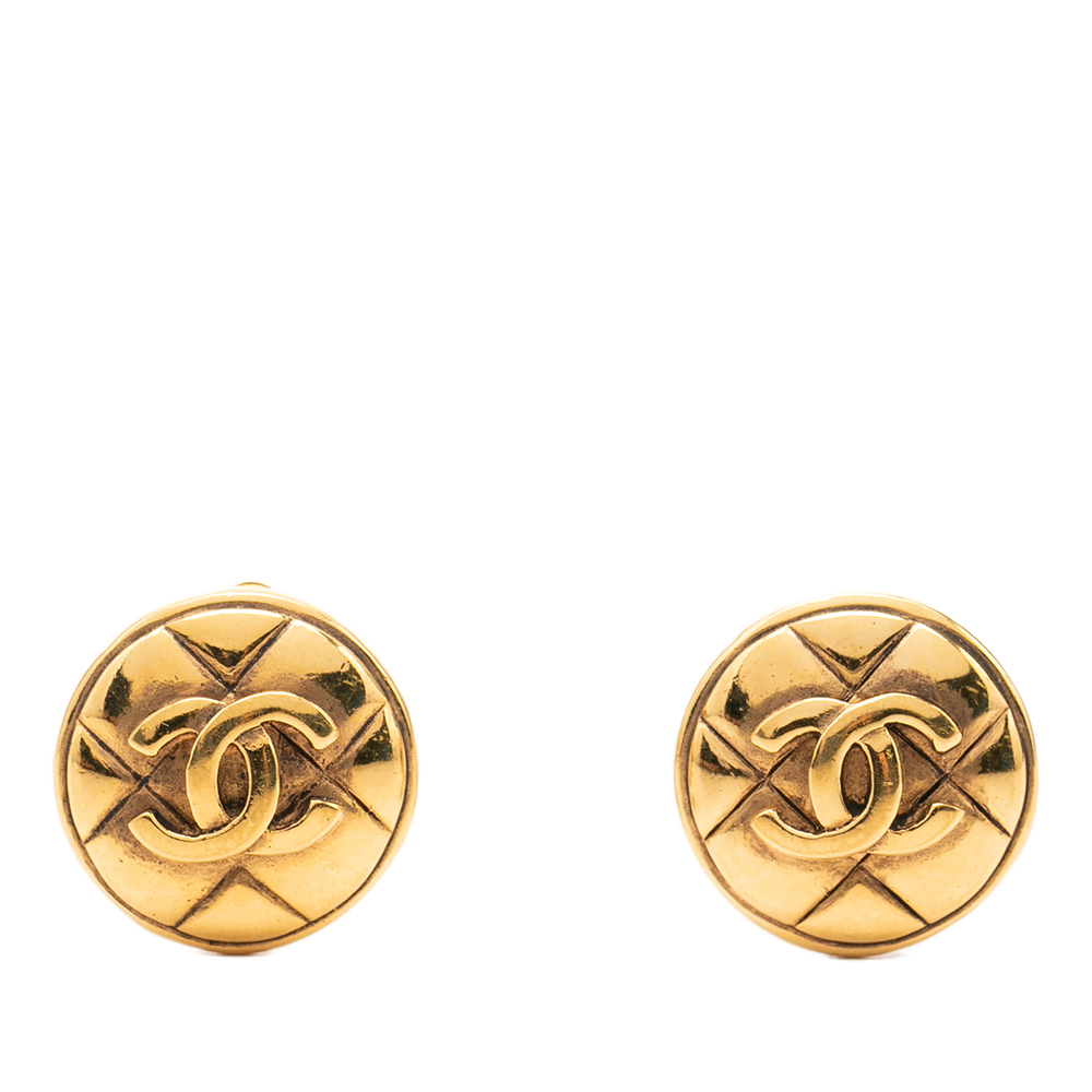 Pre-Loved Chanel CC Gold Plated Quilted Round Clip On Earrings